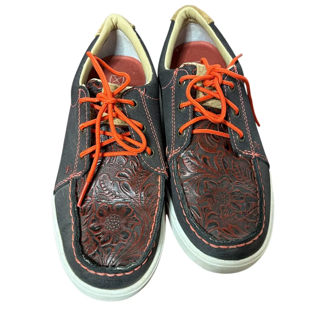 TWISTED X Lace Up Shoes Moc Toe Leather Canvas Red Trim Rubber Sole Women Size 7 - Image 2