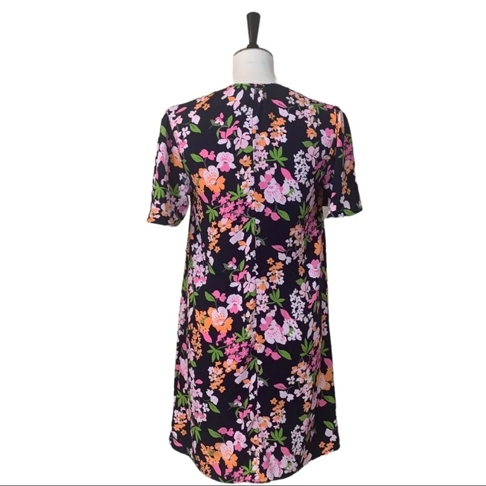 A New Day Target Navy Pink Floral Split Neck Short Sleeve Swing Dress Size XS - Image 4