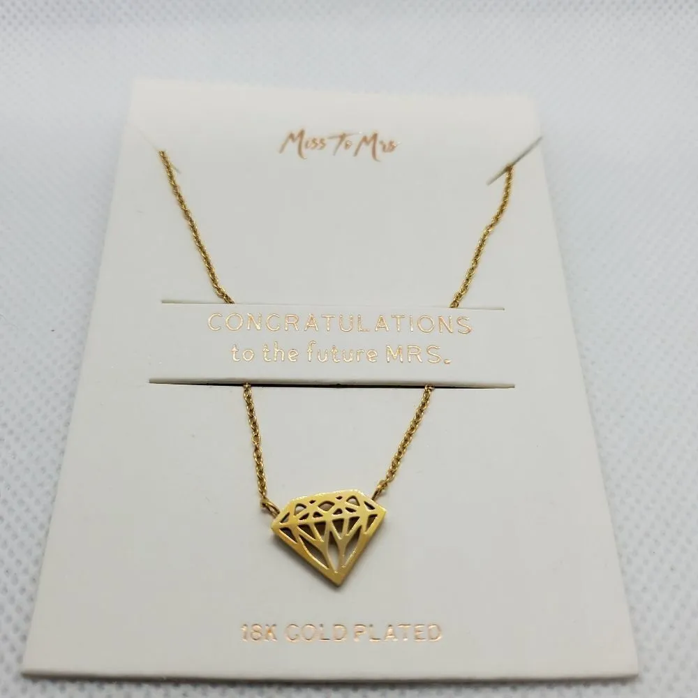 Miss To Mrs 18K Gold Plated Diamond Shaped Necklace - Image 2