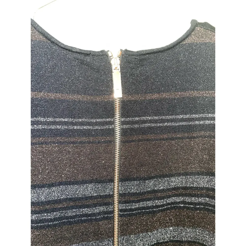 Ted Baker Simona Dress Lurex Stripe Bow Detail Black Metallic - Image 8