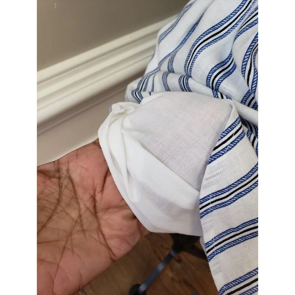 Michael Kors Women's White Striped Linen Off Shoulder Short Sleeve Mini Dress S - Image 11