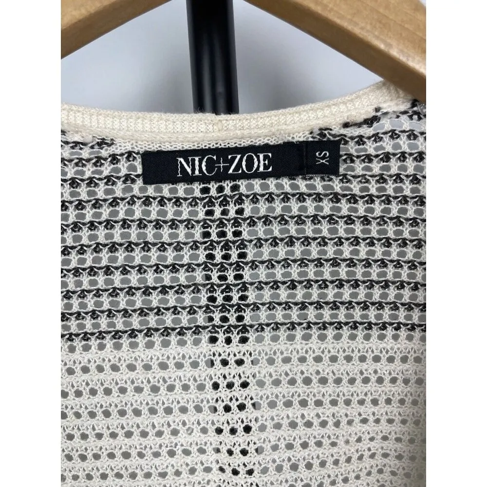Nic + Zoe Cream Black Open Knit Linen Blend Wrap Cardigan Sweater Size‎ XS - Image 3