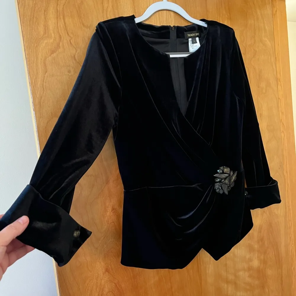 Tadashi Shoji Black Velvet Blazer Jacket Designer Full Back Zipper Party Large - Image 9