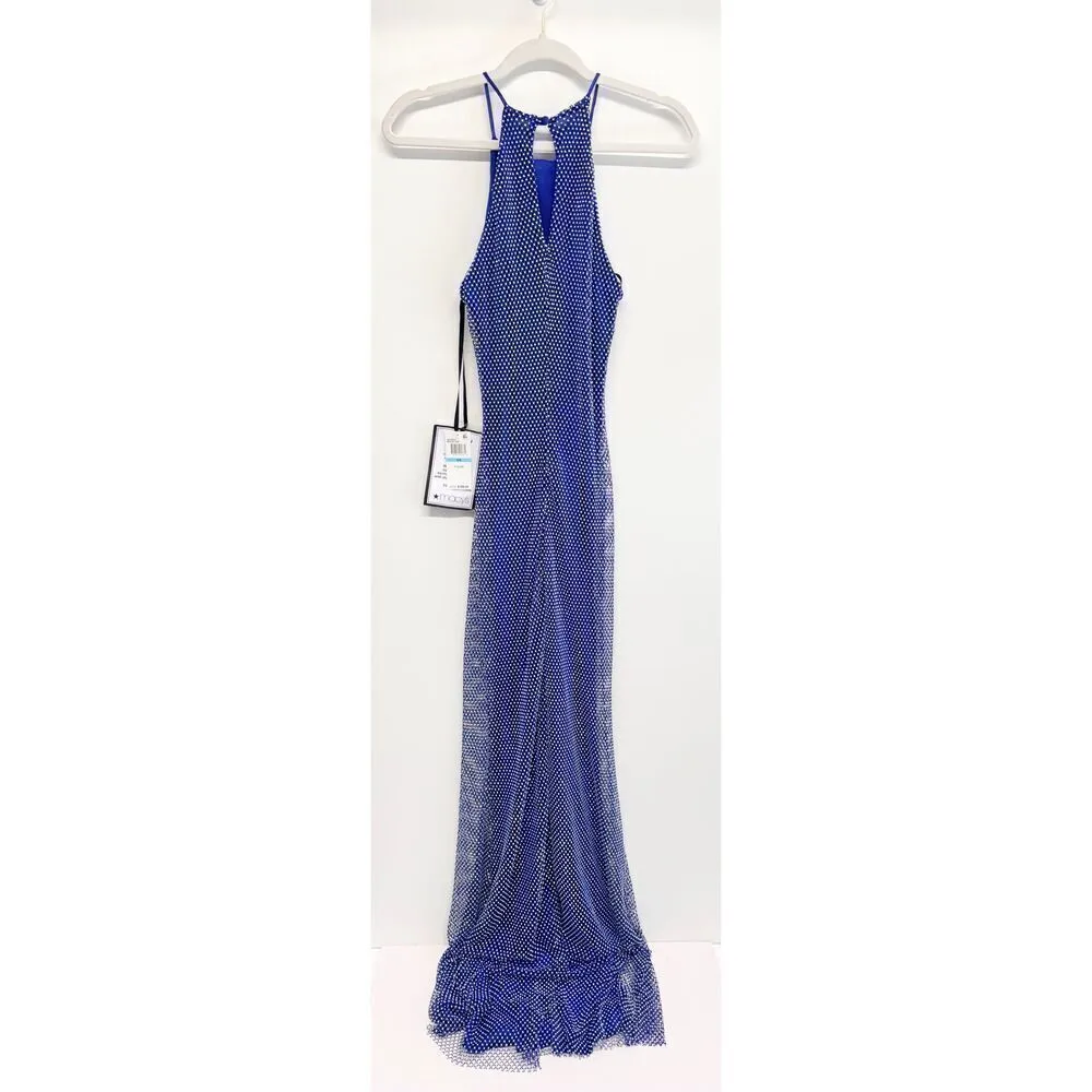 B Darlin‎ Halter Dress Size 5/6 Juniors Embellished Blue Maxi Gown NEW - Image 8