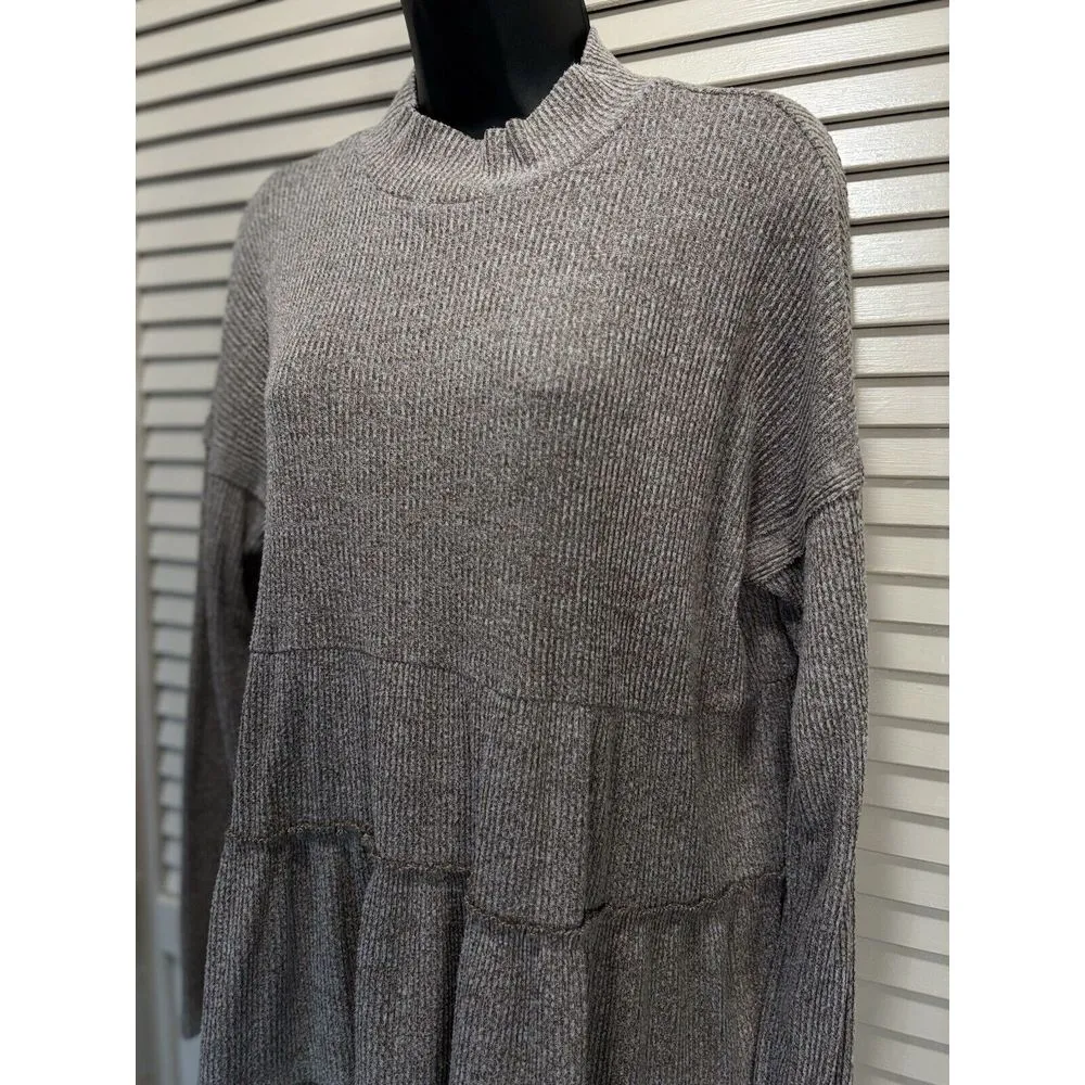 Maurices Brown Ribbed Knit Sweater 1/2 Collar Tiered Ruffle Long Sleeve‎ Size L - Image 2