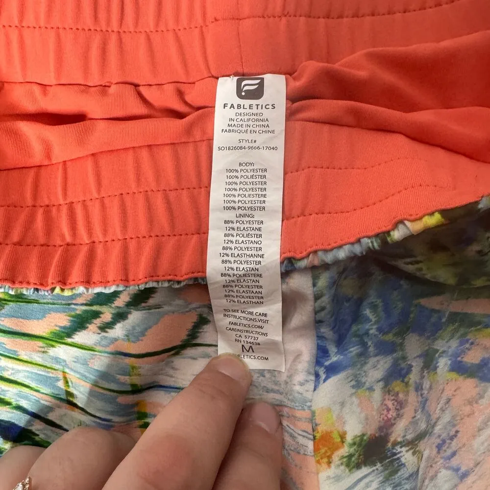 Fabletics Palm Tree Print Coral Double Layer Shorts Med - Image 2