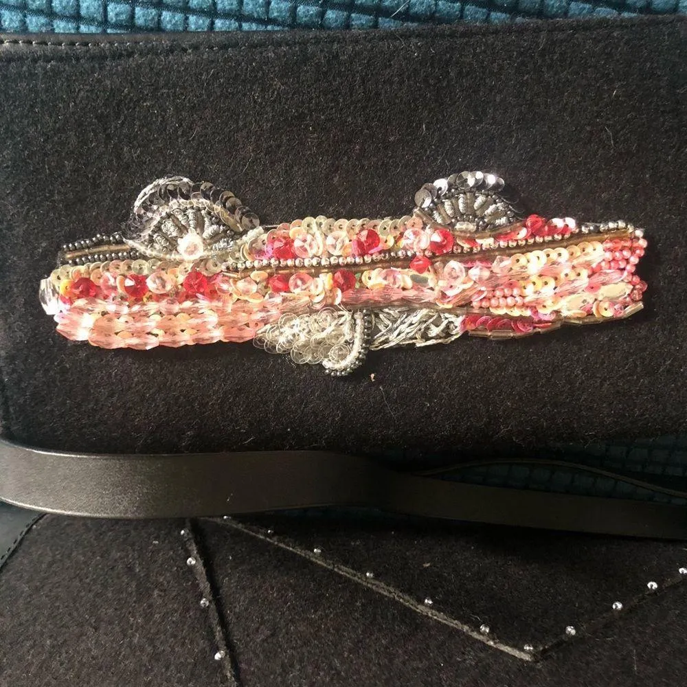 Michael Simon Pink Cadillac Felted Rockabilly Retro Satchel Purse Tote Wristlet Black - Image 8