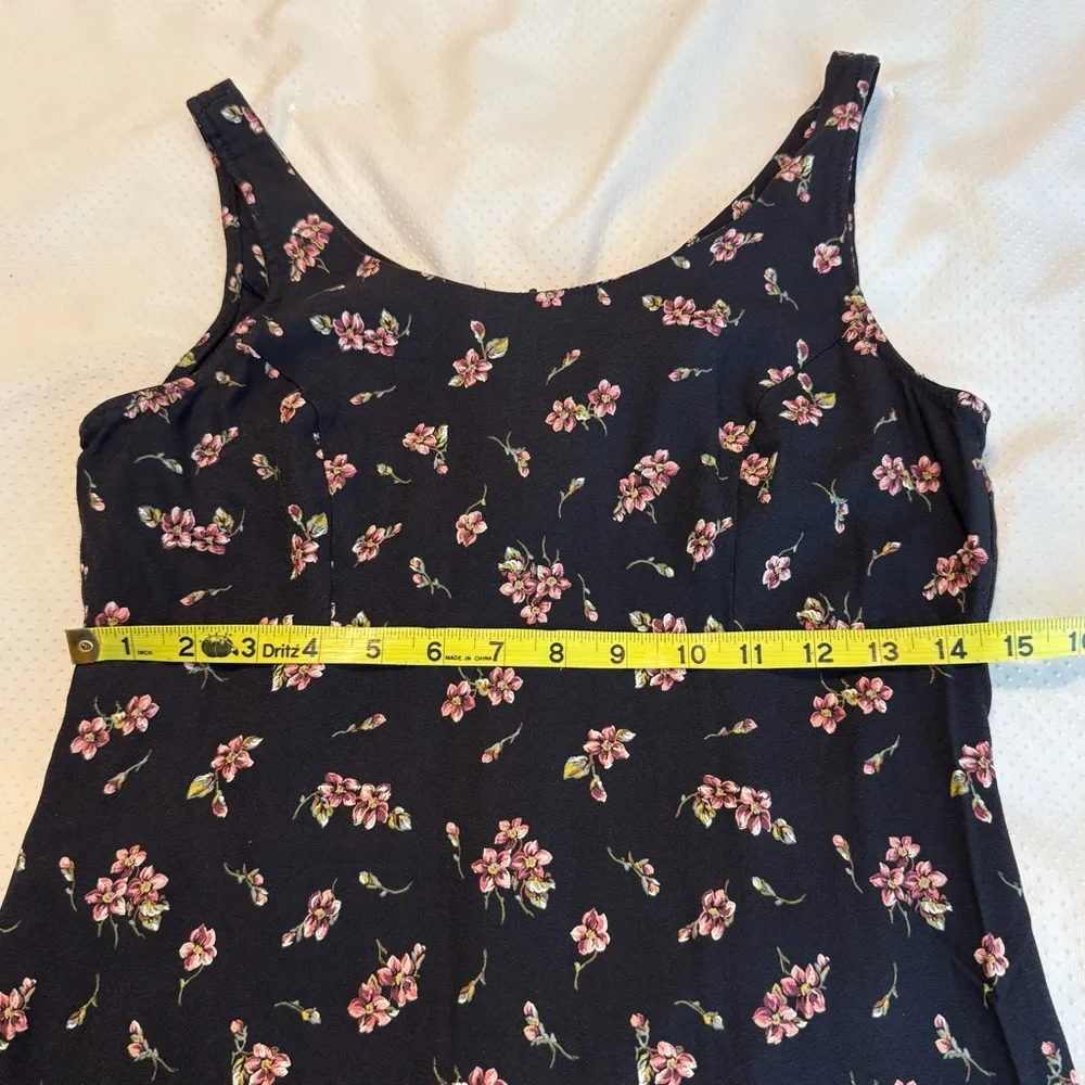 Vintage 90s Long Black Pink Floral Dress Size 11/12 Dark Floral Whimsy Goth - Image 9