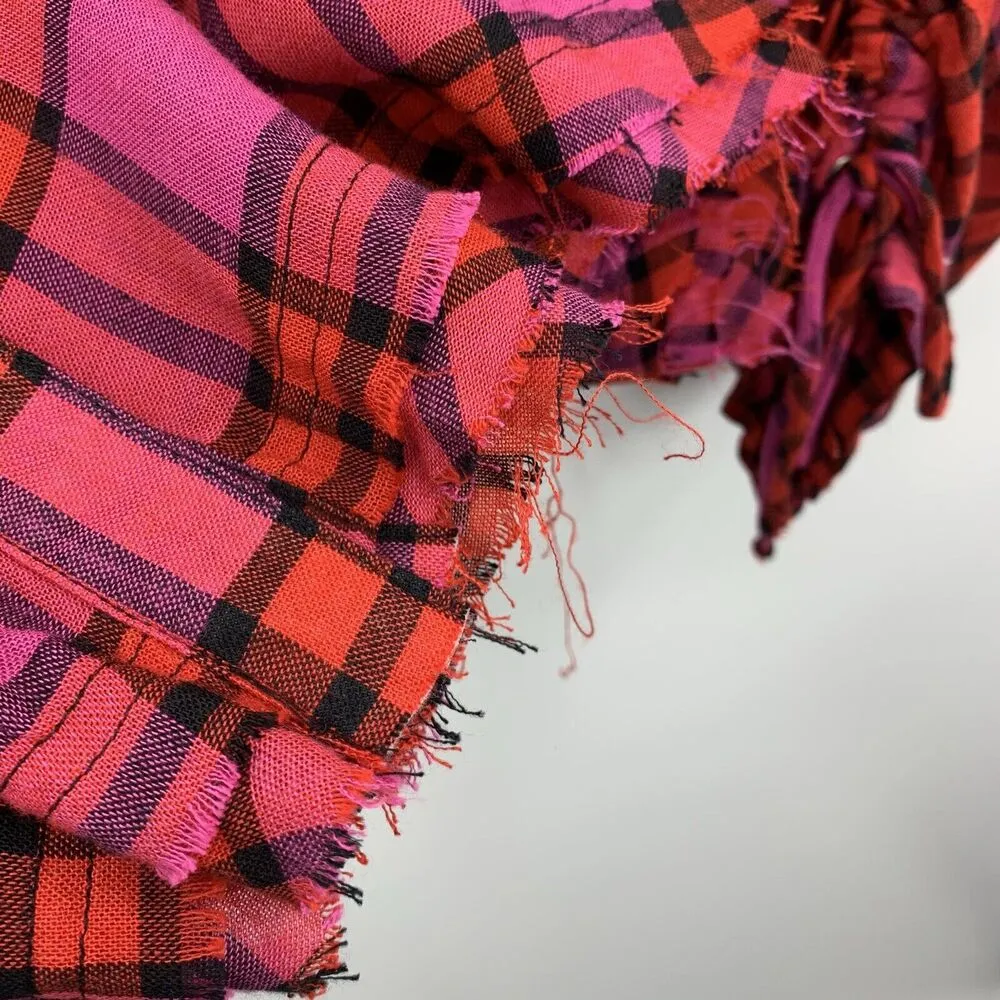 Anthro We The Free People Size XS Shirt Pacific Dawn Red Pink Plaid Ruched NEW - Image 8