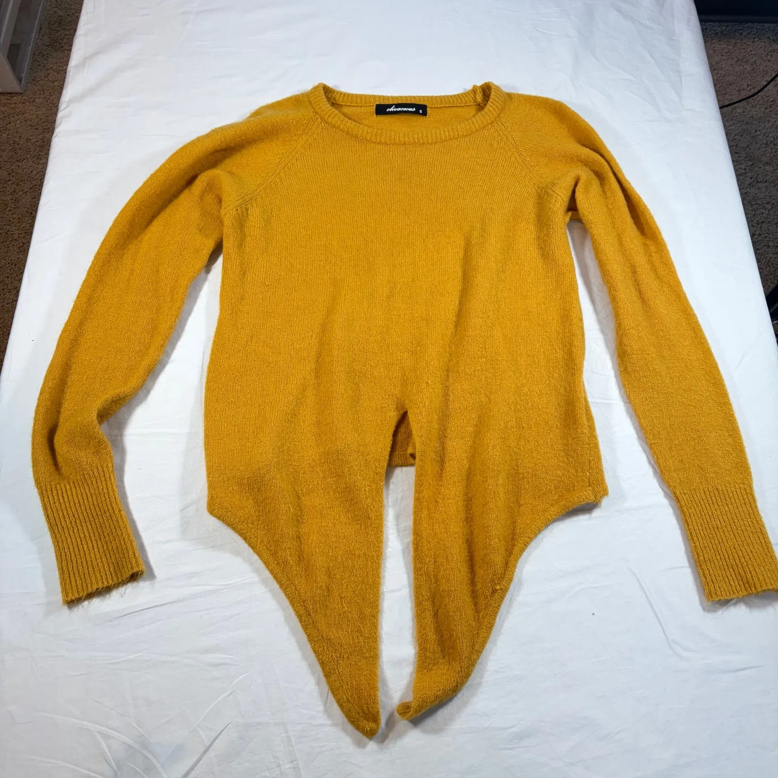 Olivaceous womens mustard crew neck tie front sweater.  Size S.  autumn, cozy - Image 5