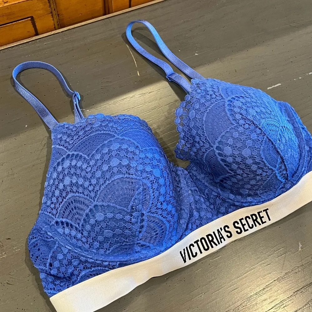 Victoria’s Secret Blue Lace & Logo Perfect Shape Underwire Bra - Image 5