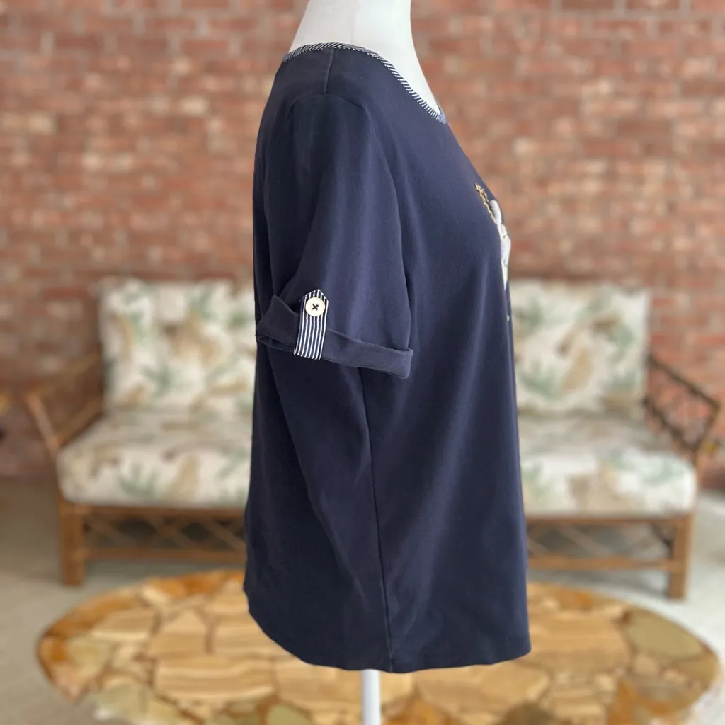 Alfred Dunner Top Nautical Rope Anchor Chain Roll Tab Short Sleeve Knit M - Image 8