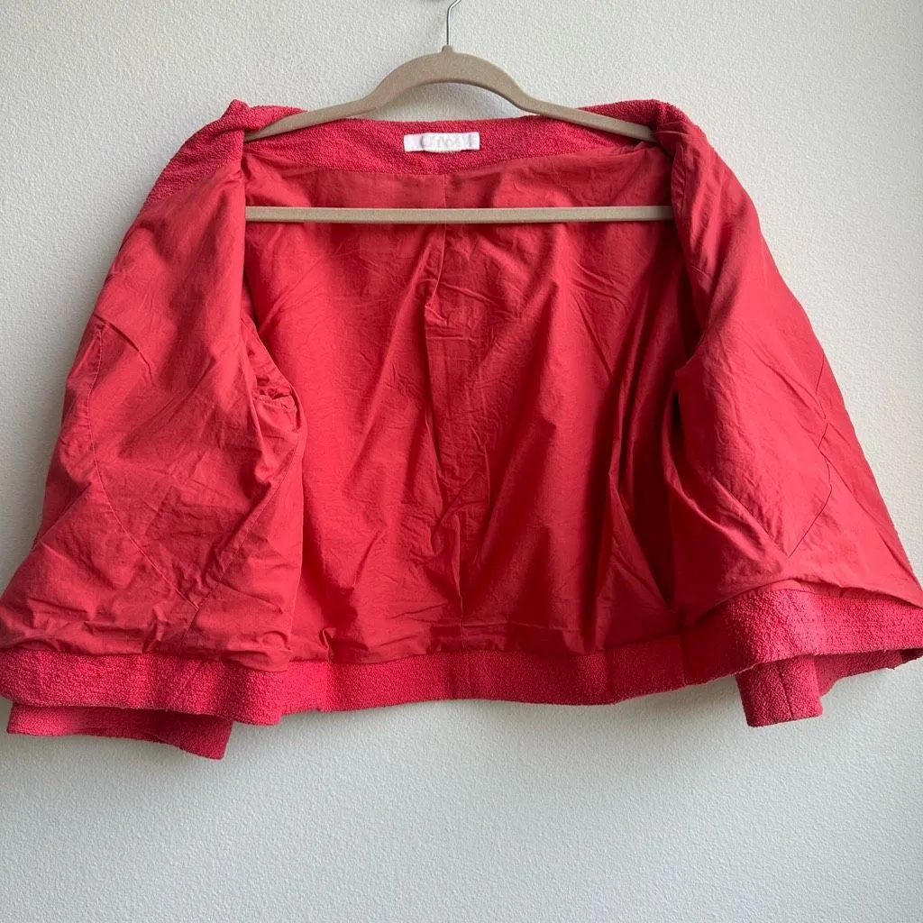 CHLOE Salmon Pink Preppy Jackie O Asymmetric Boucle Priest Collar Jacket Small? - Image 7