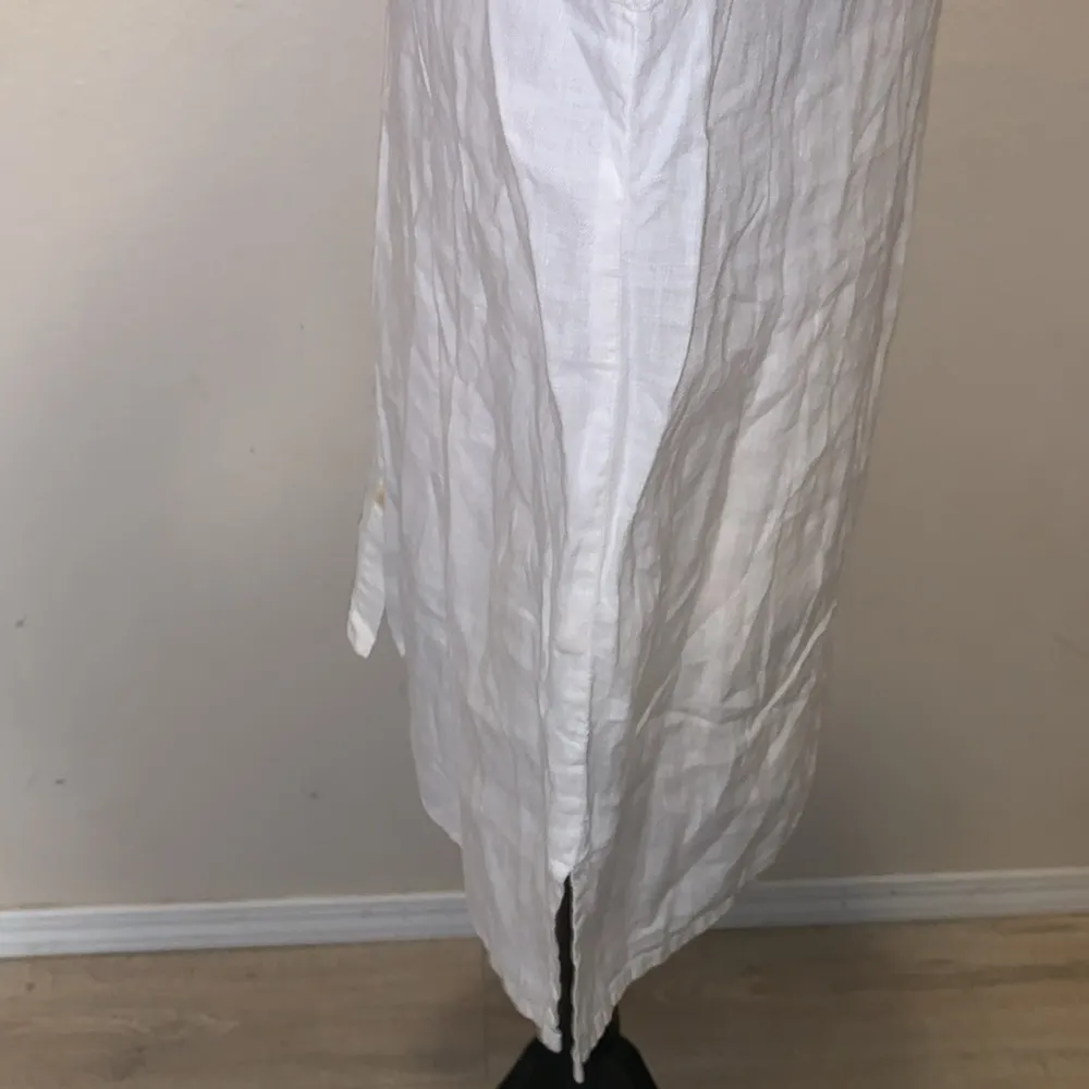 Flax  white 100% linen side slits long sleeve button down blouse - Image 5