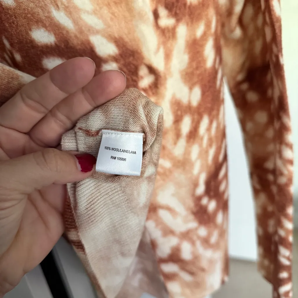 Worth New York Crewneck Sweater Deer Wool Antelope Print Pullover Tan - Image 3