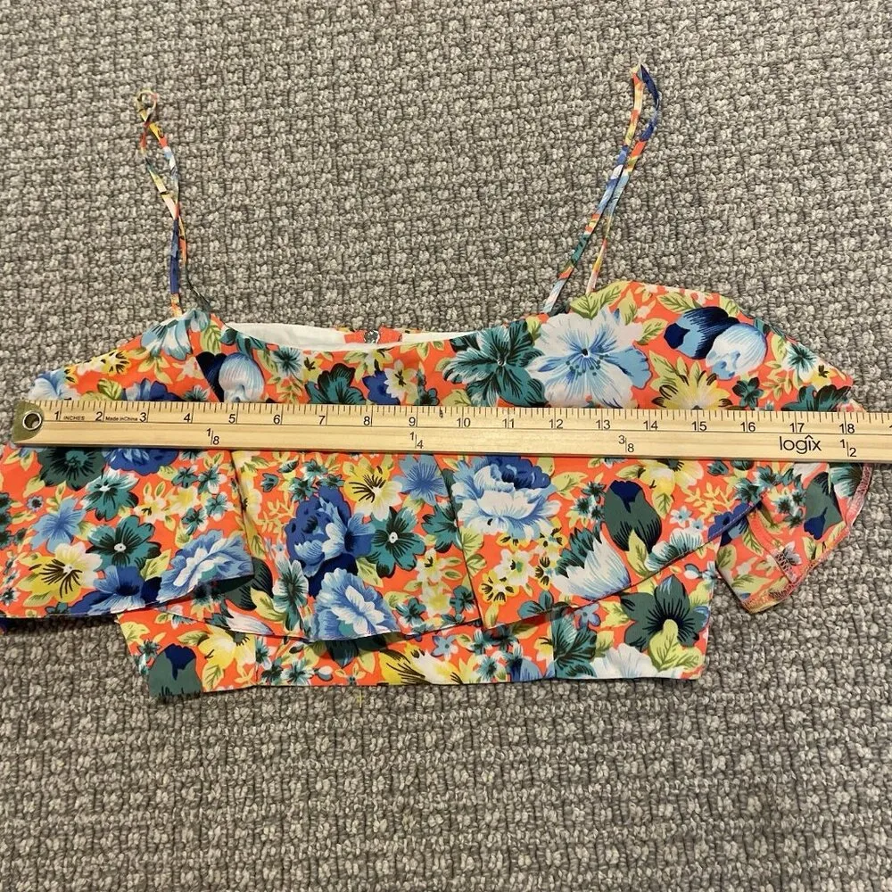 Topshop Tank Top Women's Size 6 Cropped Bright Floral Zip Back Spaghetti Strap - Image 5