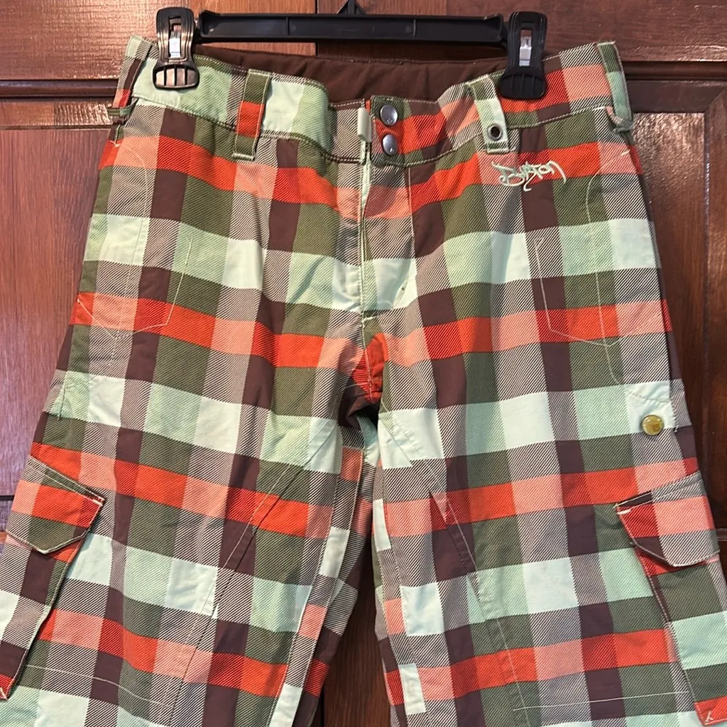 Burton Stow Cargo Pant Lined Ski Snow Board Tartan Pants Womens Size S Small - Image 2