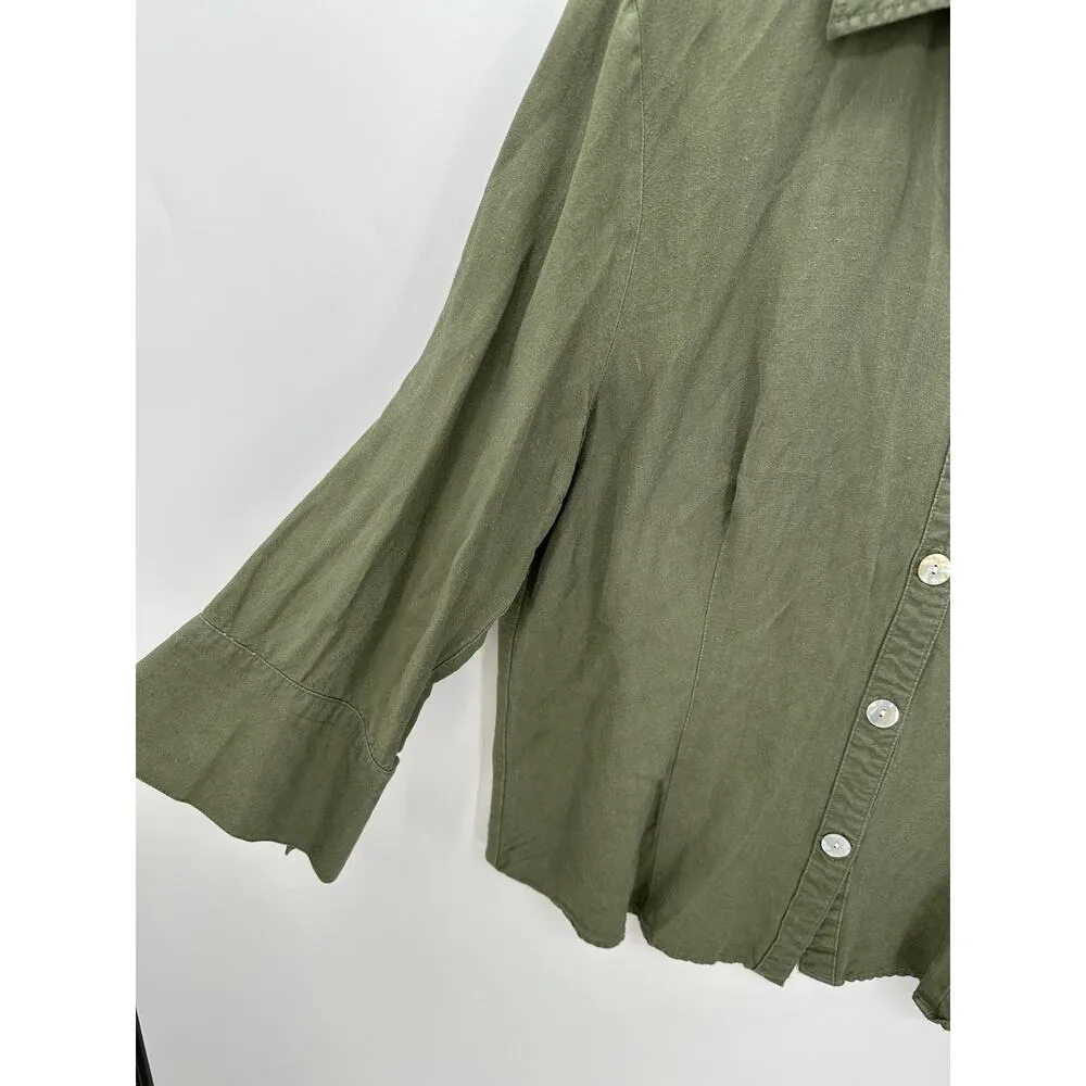 East 5th Olive Green Linen Blend Midi Skirt Set Button Down Shirt XL Coastal - Image 5