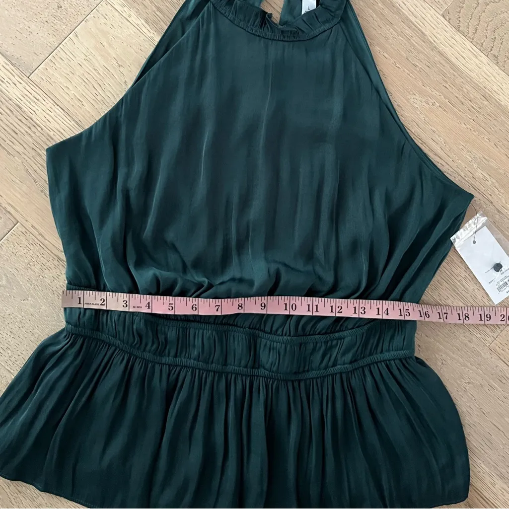 Nine West Lavish Green Ruffle Neck Sleeveless Peplum Blouse Size Large - Image 7