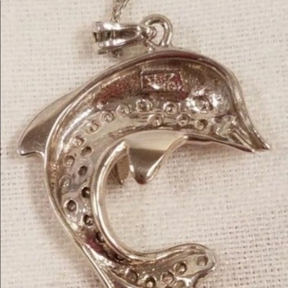 10K White Gold Diamond Dolphin Necklace - Image 5