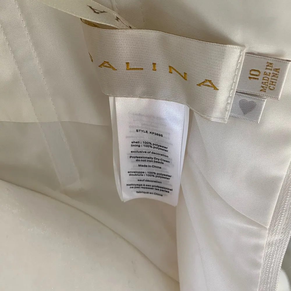 NWT David's Bridal Ivory Empire Crinkle Chiffon Gown with Lace Applique Size 10 - Image 6