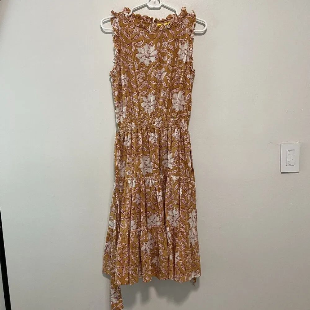 Roller Rabbit Tomlin Naoki Orange Tiered Floral Ruffle Sleeveless Midi Dress - Image 3