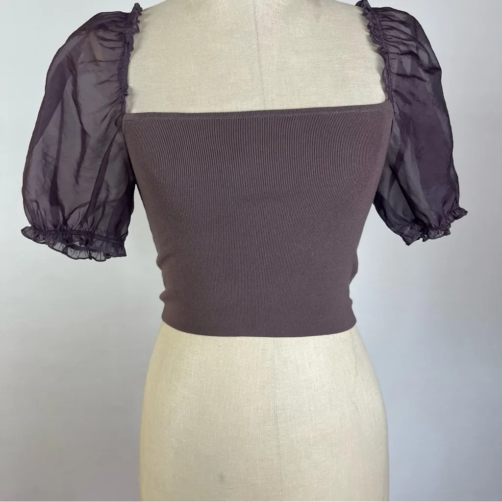 Aritzia Wilfred Sheer Puff Sleeve Crop Top - Image 4