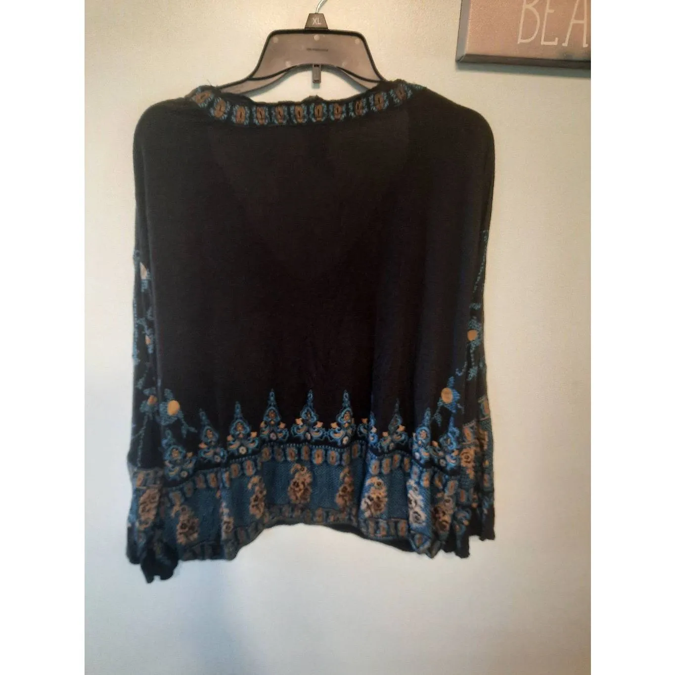 Free People OB823527 Medallion Printed Dolman Long Sleeve Top Black Gold Sz L - Image 3