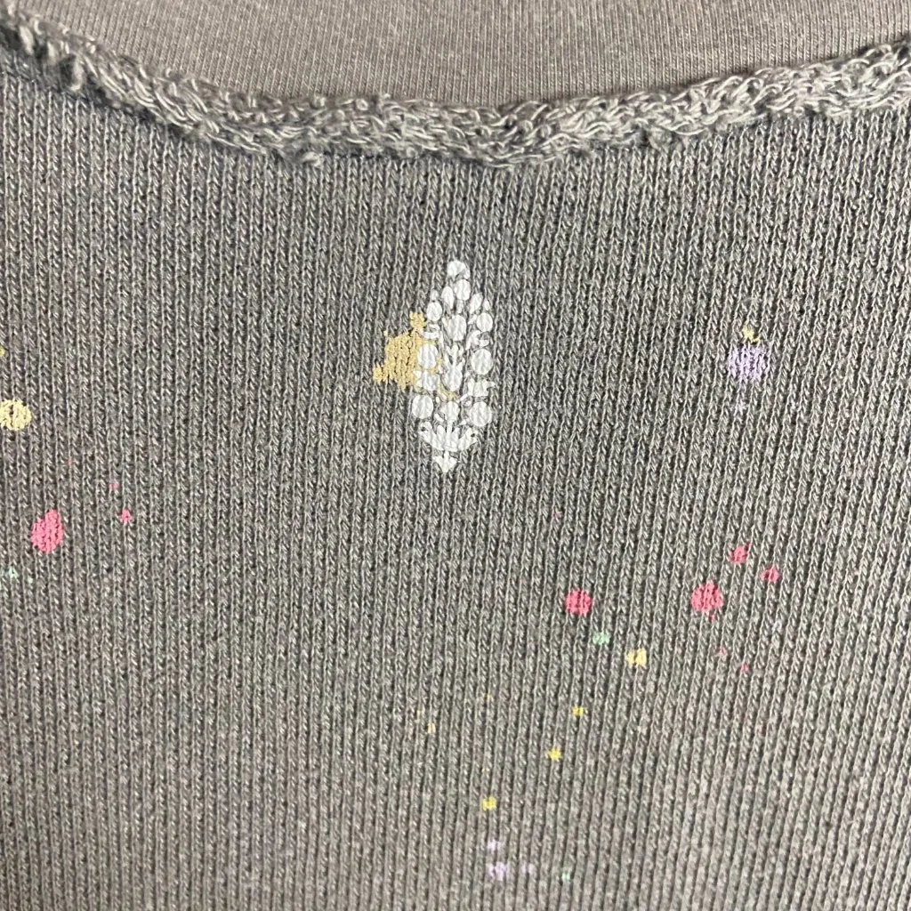 Free People Movement Size xs Make It Count Sweatshirt Grey Splatter Paint Frayed Gray - Image 5