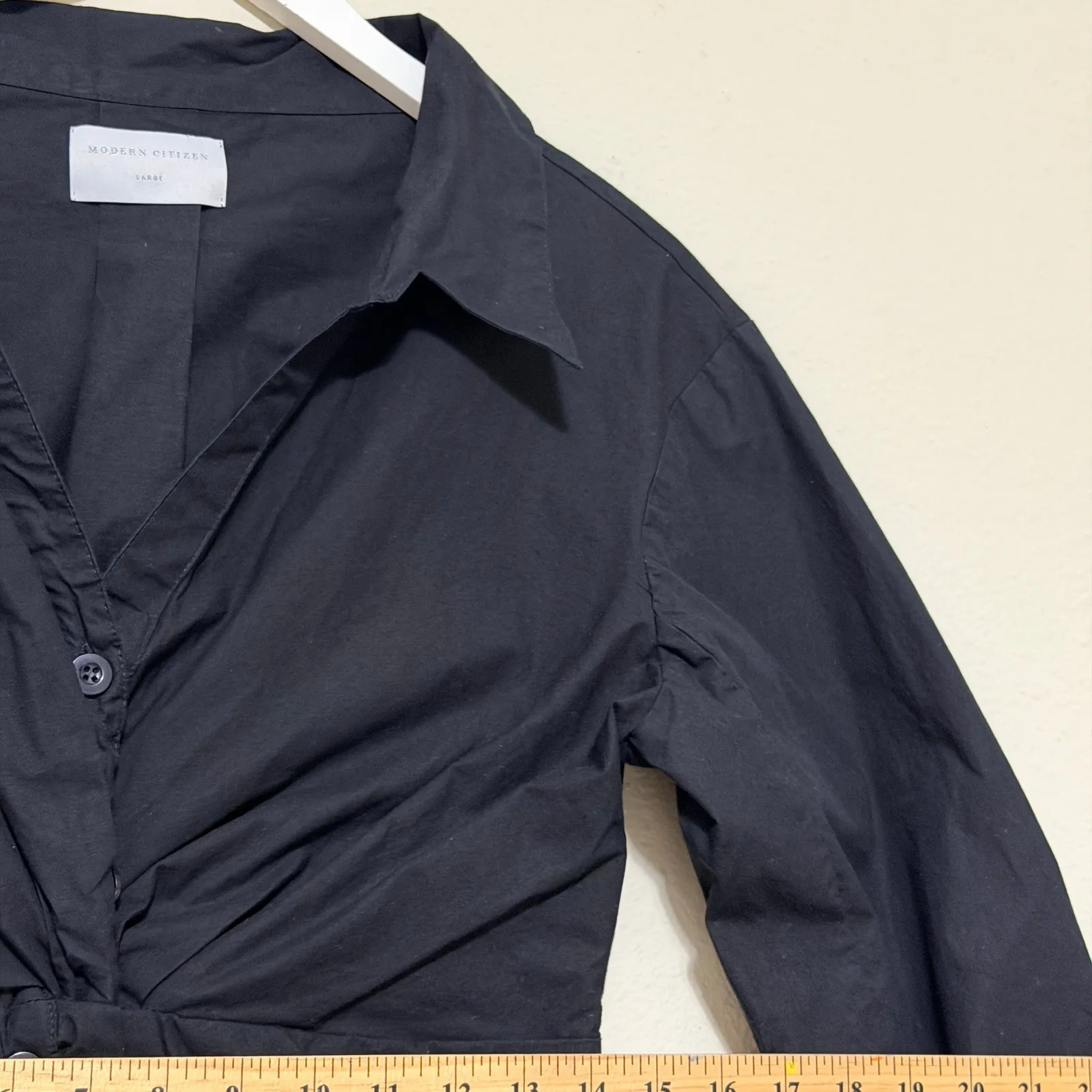 MODERN CITIZEN Taylor Shirt Midi Dress Black Cotton Twist Front Size Large - Image 13