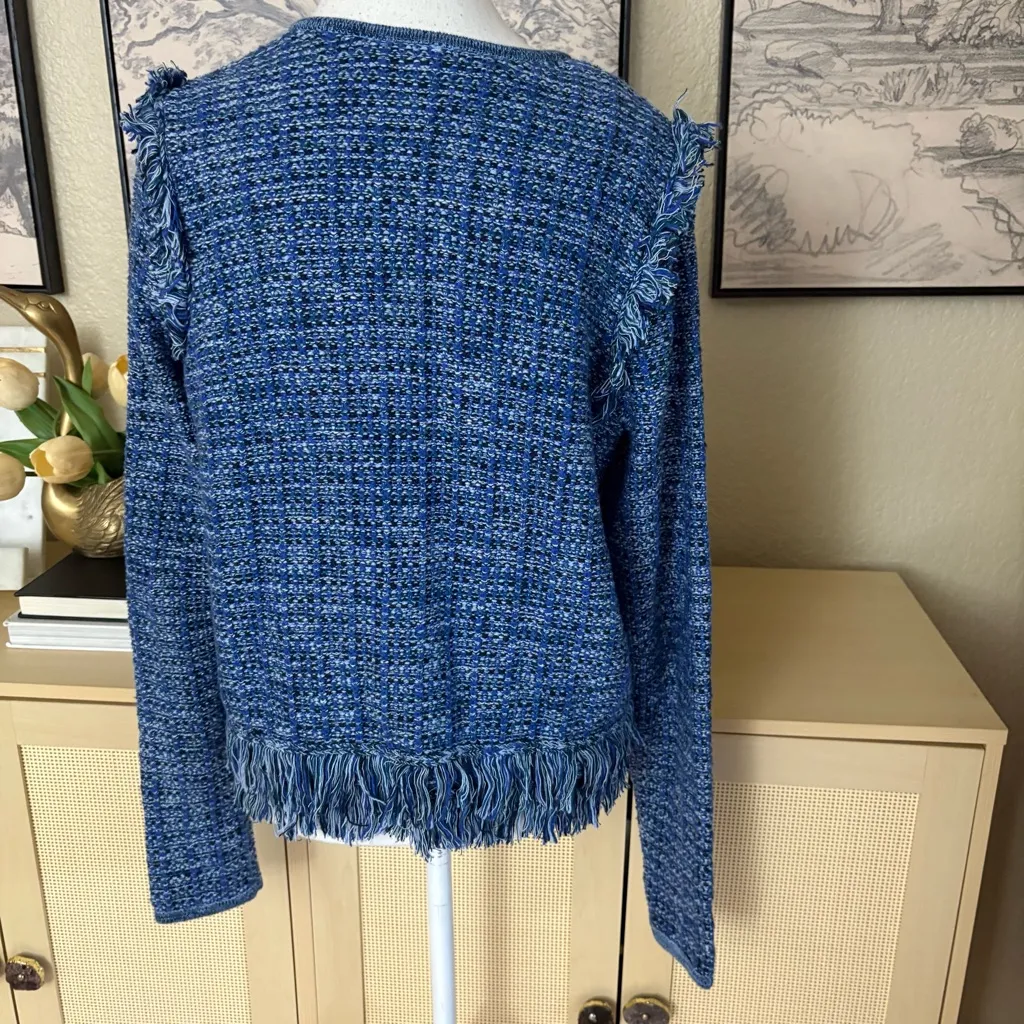 LILLY PULITZER Blue Tweed Fringe Jacket Size Medium - Image 5