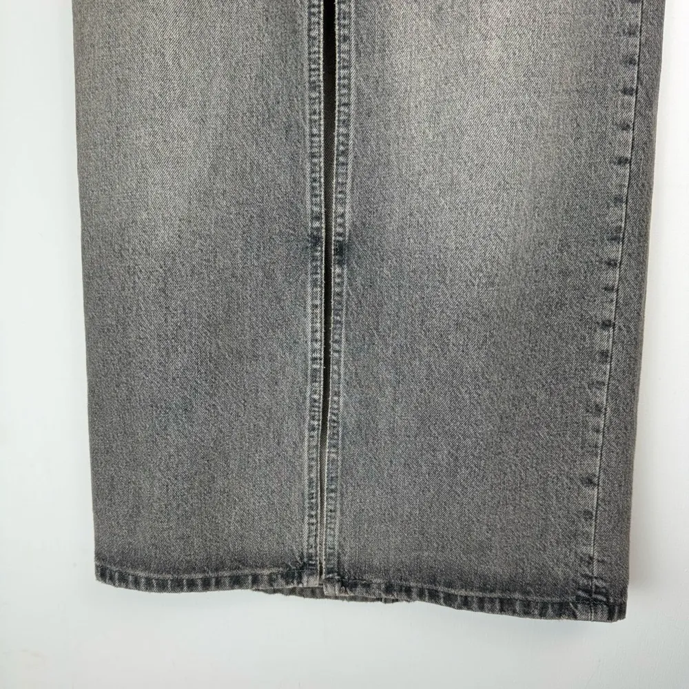 NWT ZARA Slit Denim Midi Maxi Skirt Sz XS Black Grey Wash Distressed Grunge - Image 8