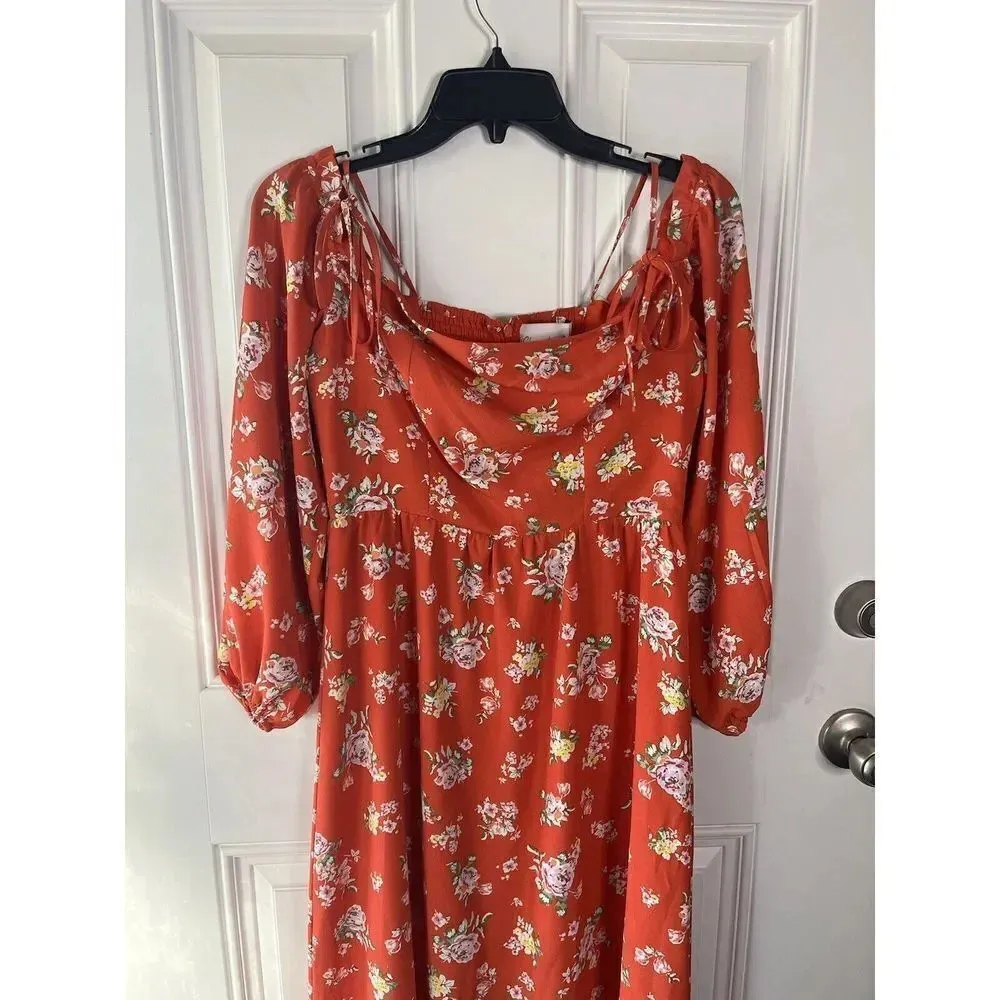 Charles Henry cold shoulder long sleeve floral midi dress size medium NEW - Image 3