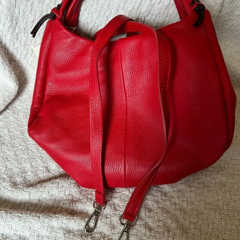 GIULIA Massari top handle bag pebbled red leather removable shoulder strap - Image 9