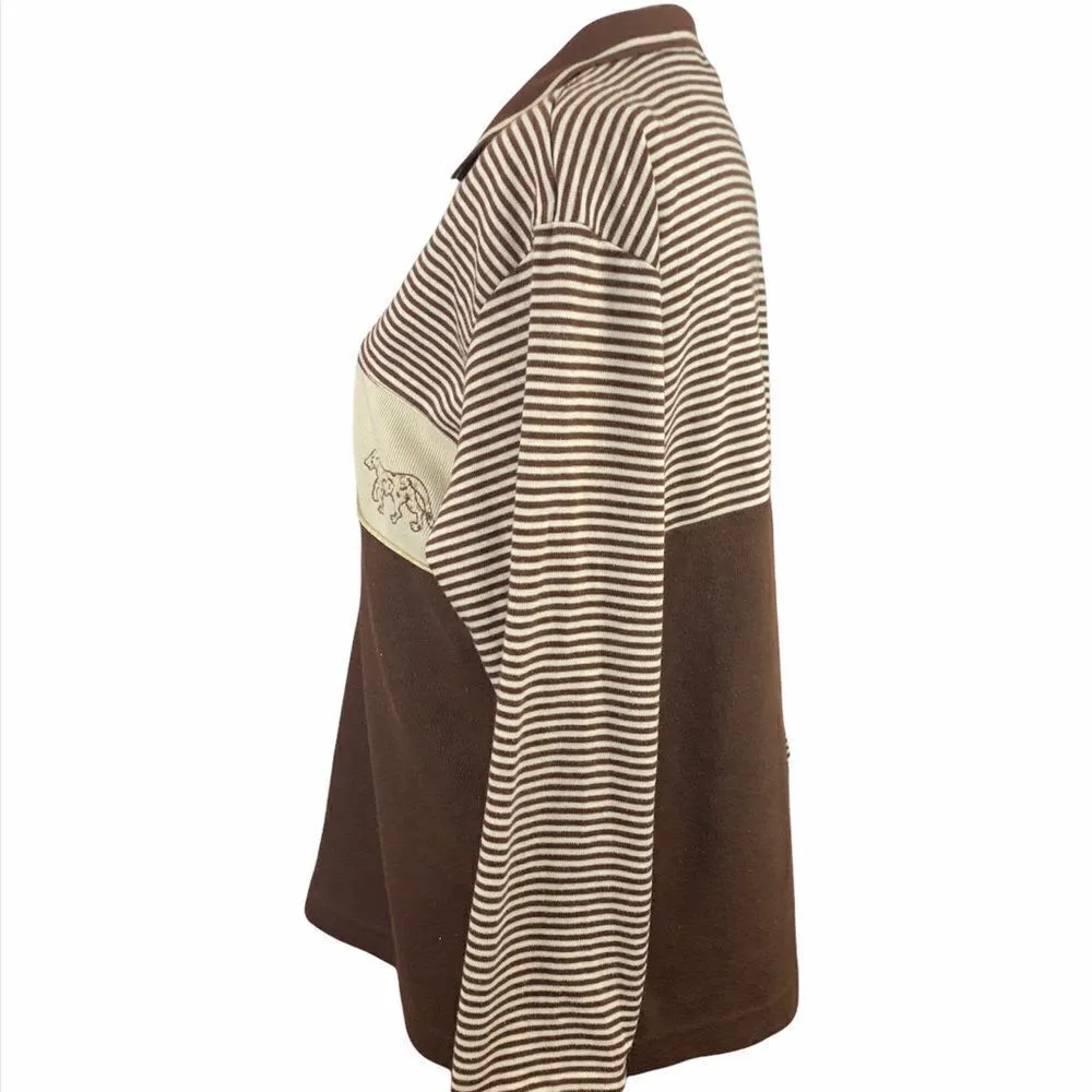 Vintage 80’s brown striped safari theme collar top Brown Size M - Image 2