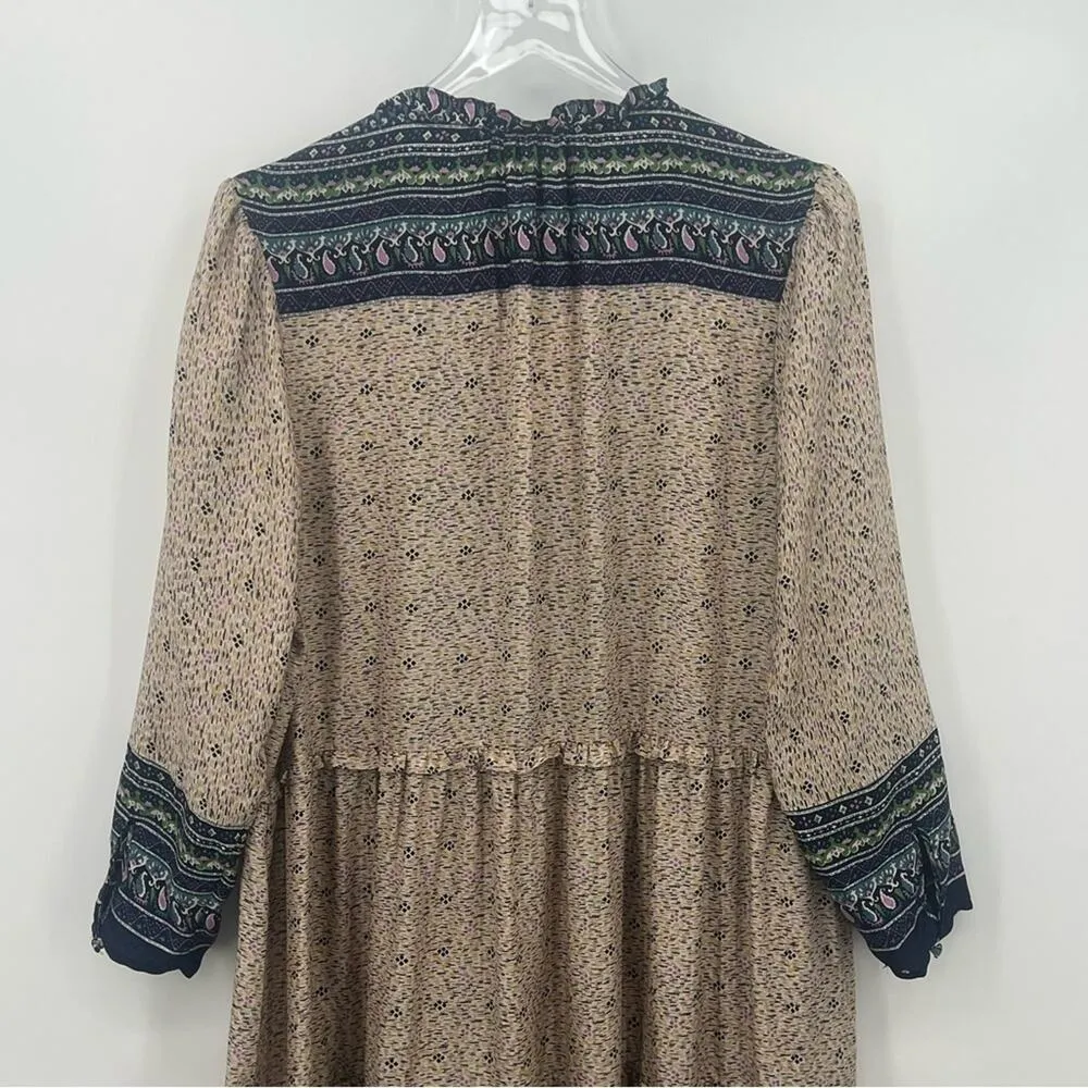 Veronica Beard Lumi 100% silk dress ruffle hem knee length tan navy size 14 NEW - Image 7