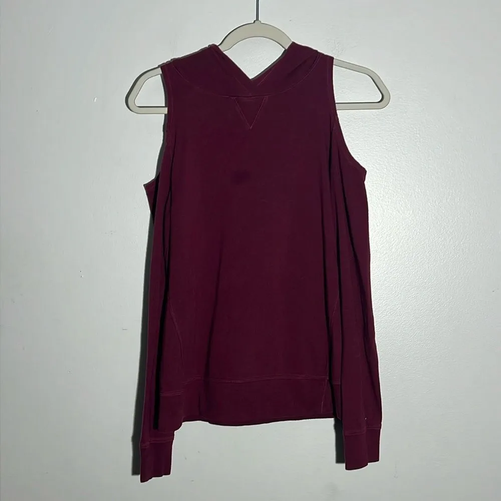 Calia by Carrie Underwood Effortess lMaroon Cold Shoulder Cut Out Hoodie Sz S Red - Image 2