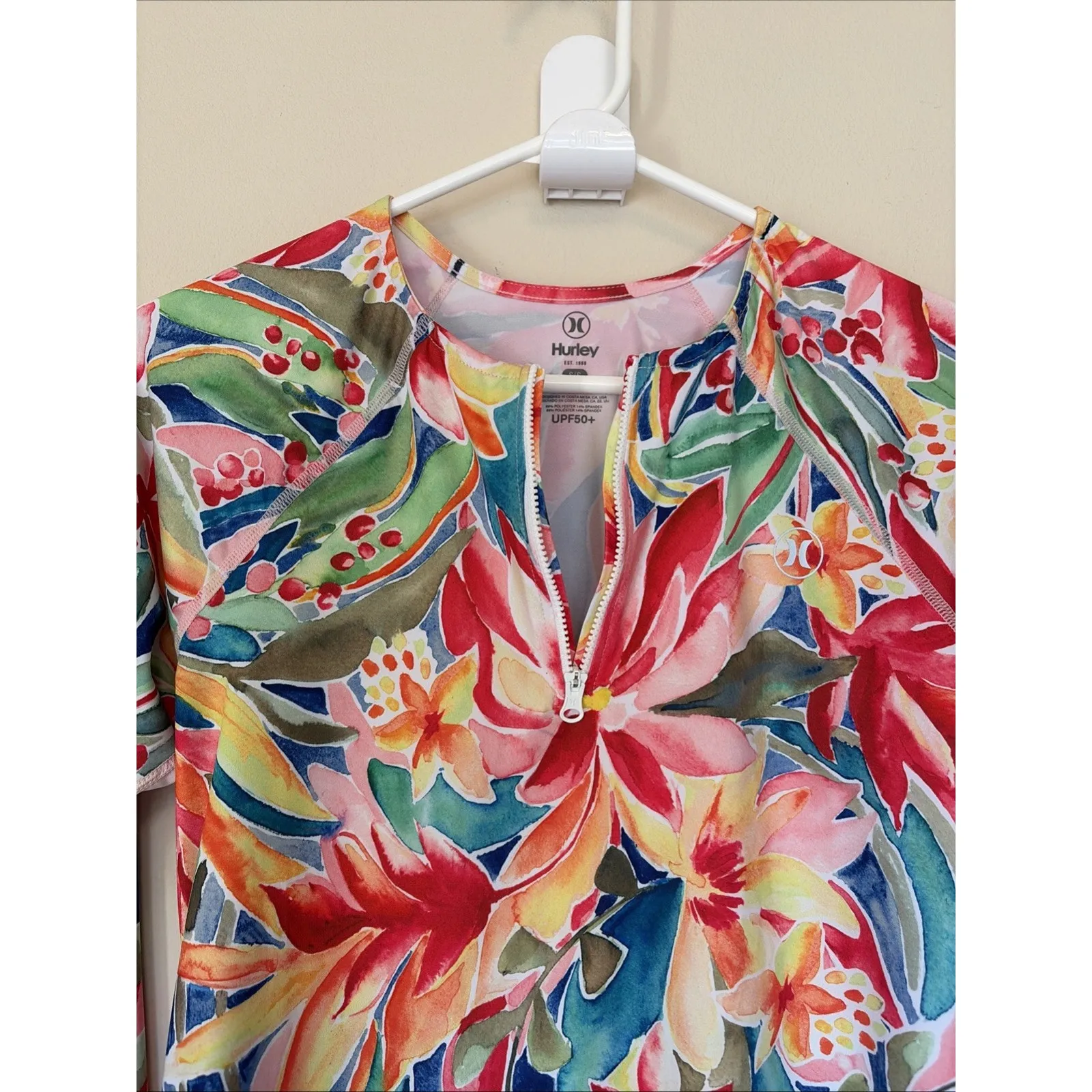 Hurley Colorful Vibrant Floral Flower 1/4 Zip UPF50+ Swim Shirt Rash Guard Small - Image 3