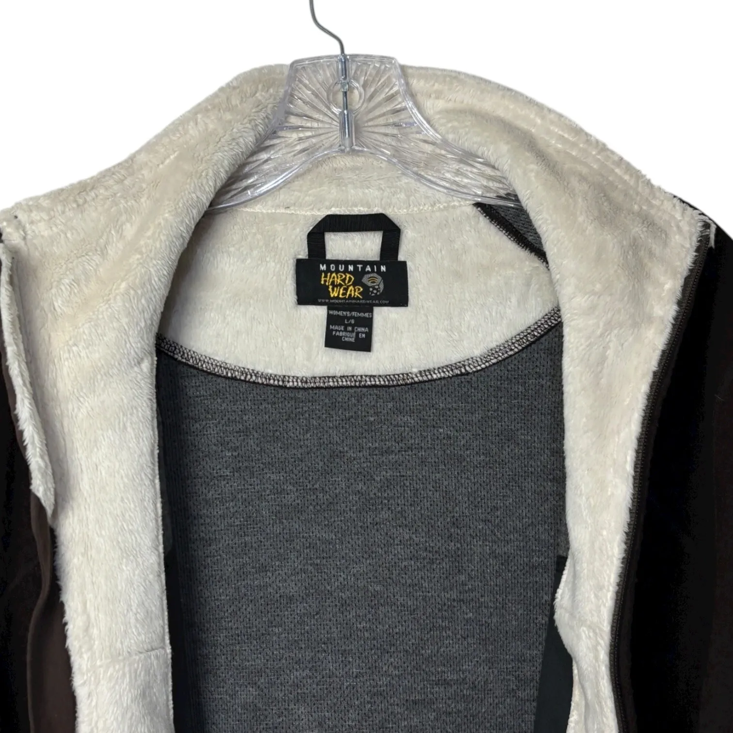 Mountain Hardwear Brown Wool Fleece Jacket Women's L Full Zip Sherpa Lined Hike - Image 6