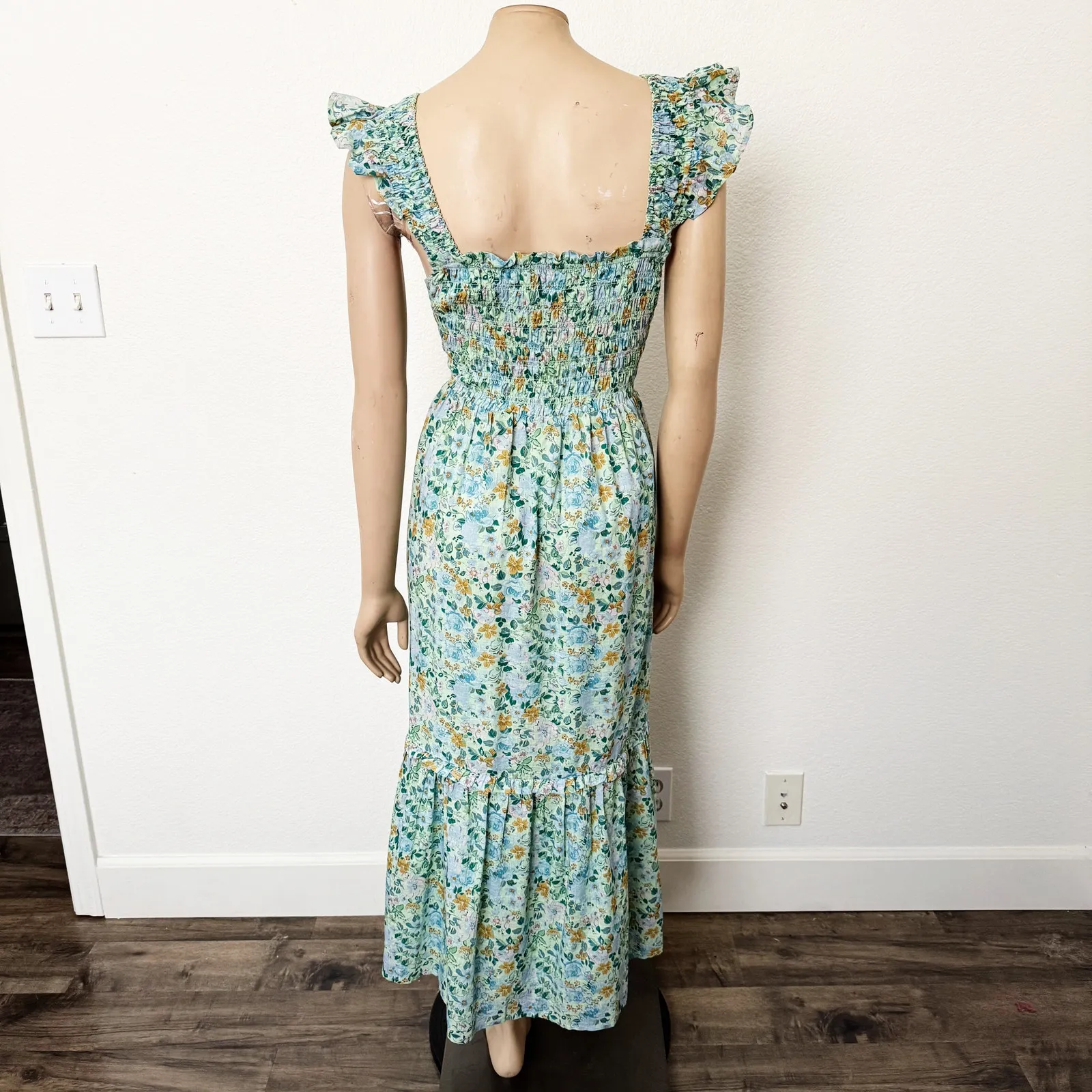 [Anthropologie] Blue Floral Print Peregrine Square Neck Midi Dress NWT Sz Large - Image 3