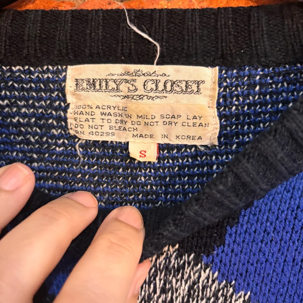 Emily’s Closet womens vintage abstract geometric ski sweater blue S - Image 4