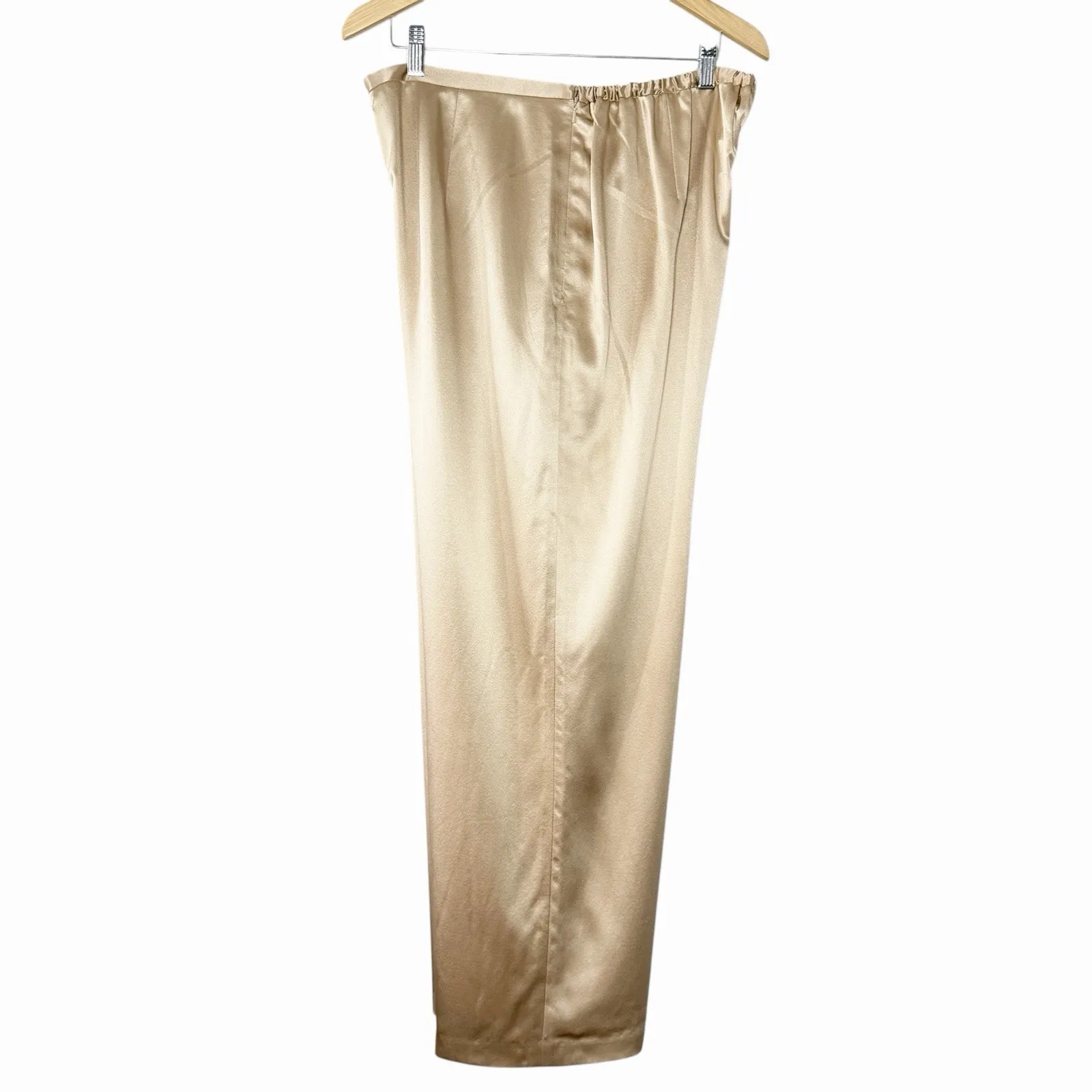 Bloomingdale's Womens 100% Silk Satin Pants 18W Champagne Quiet Luxury Pull On Tan - Image 4