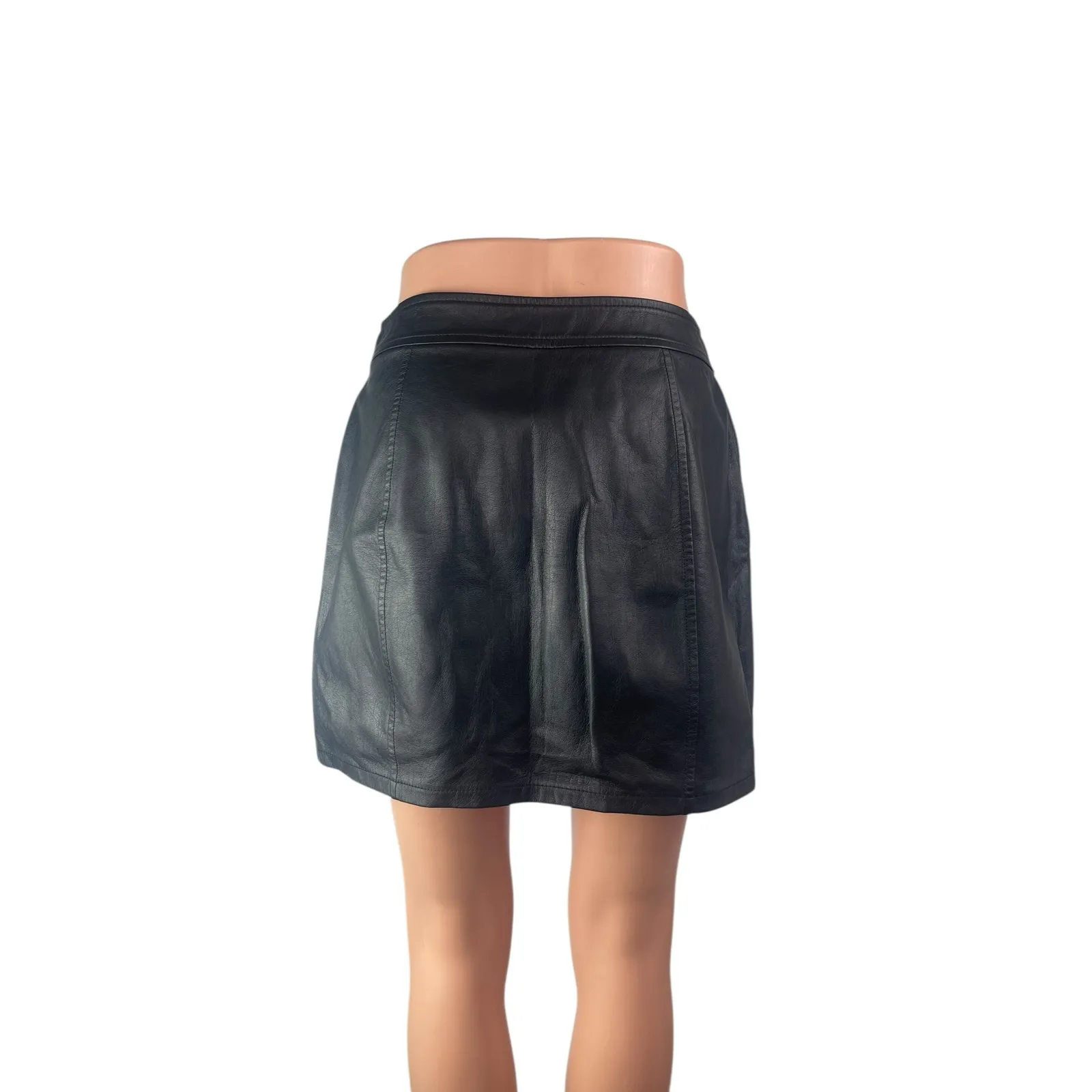 Express Women's Black Faux Leather Vegan Asymmetric Zip Pencil Mini Skirt Size 2 - Image 2