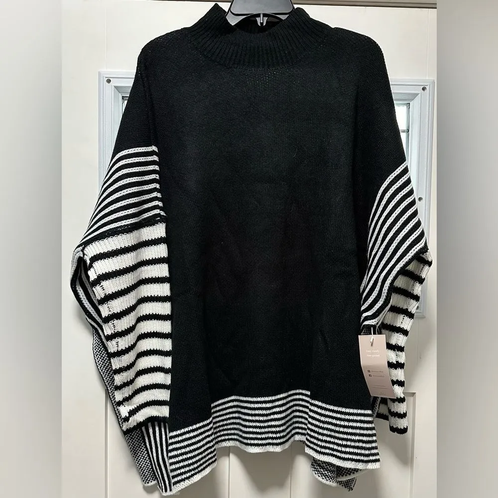 Woman’s Emery Rose Batwing Sweater Black White Stripe (666) Size 1X - Image 3