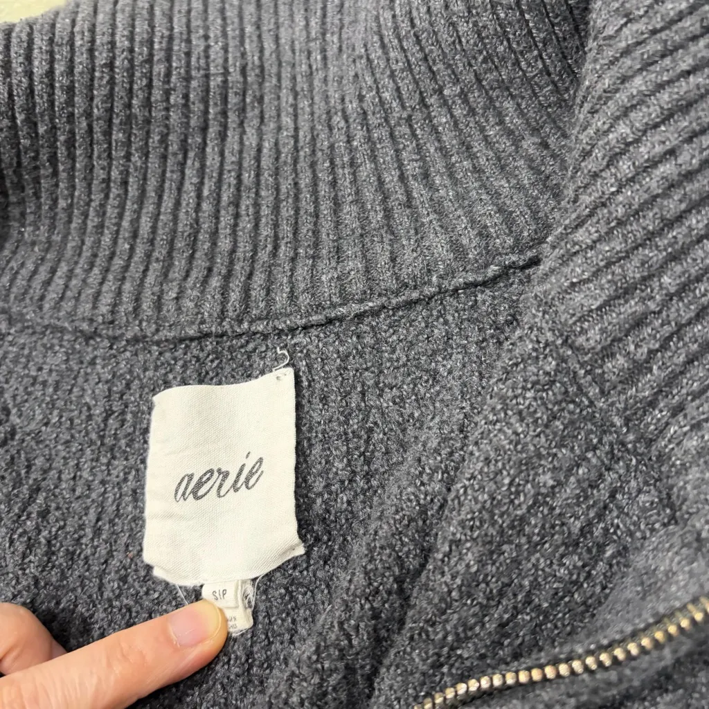 Aerie Women's Sweater CozyUp Waffle Knit Quarter Zip Gray Boxy Oversized Sz S - Image 5