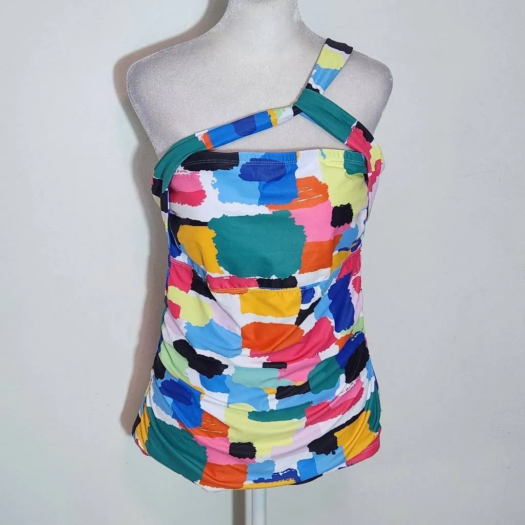 Tempt Me Colorful Print Tankini Swimsuit with Black Bottoms NWT Size Medium - Image 4