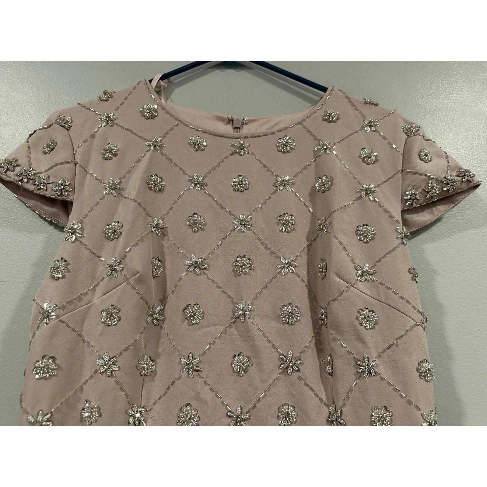 Mac Duggal 2234 Pink Hand Embellished High Neck Midi Dress Sz 8 NEW - Image 4