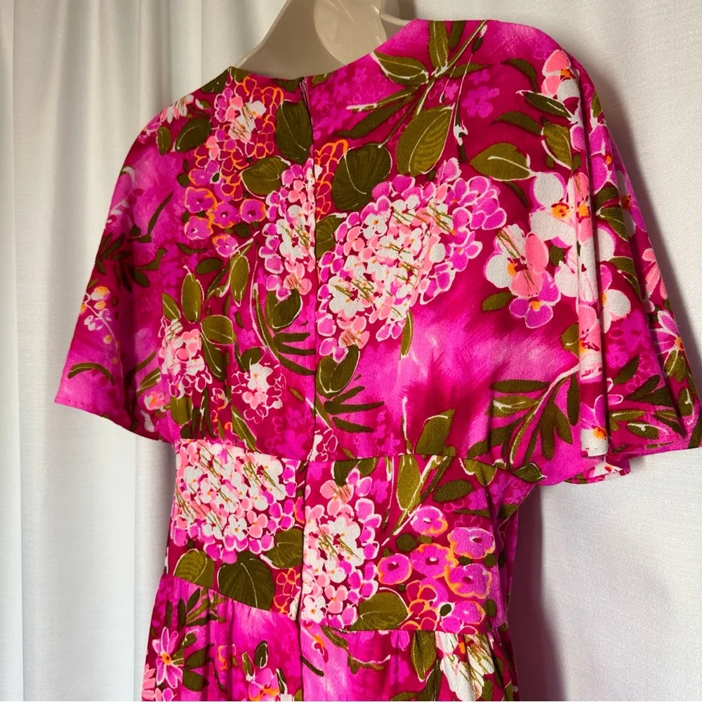 New Women's Dress S Pink Floral Maxi Boho Garden Party Barbie Handmade Vacation - Image 6