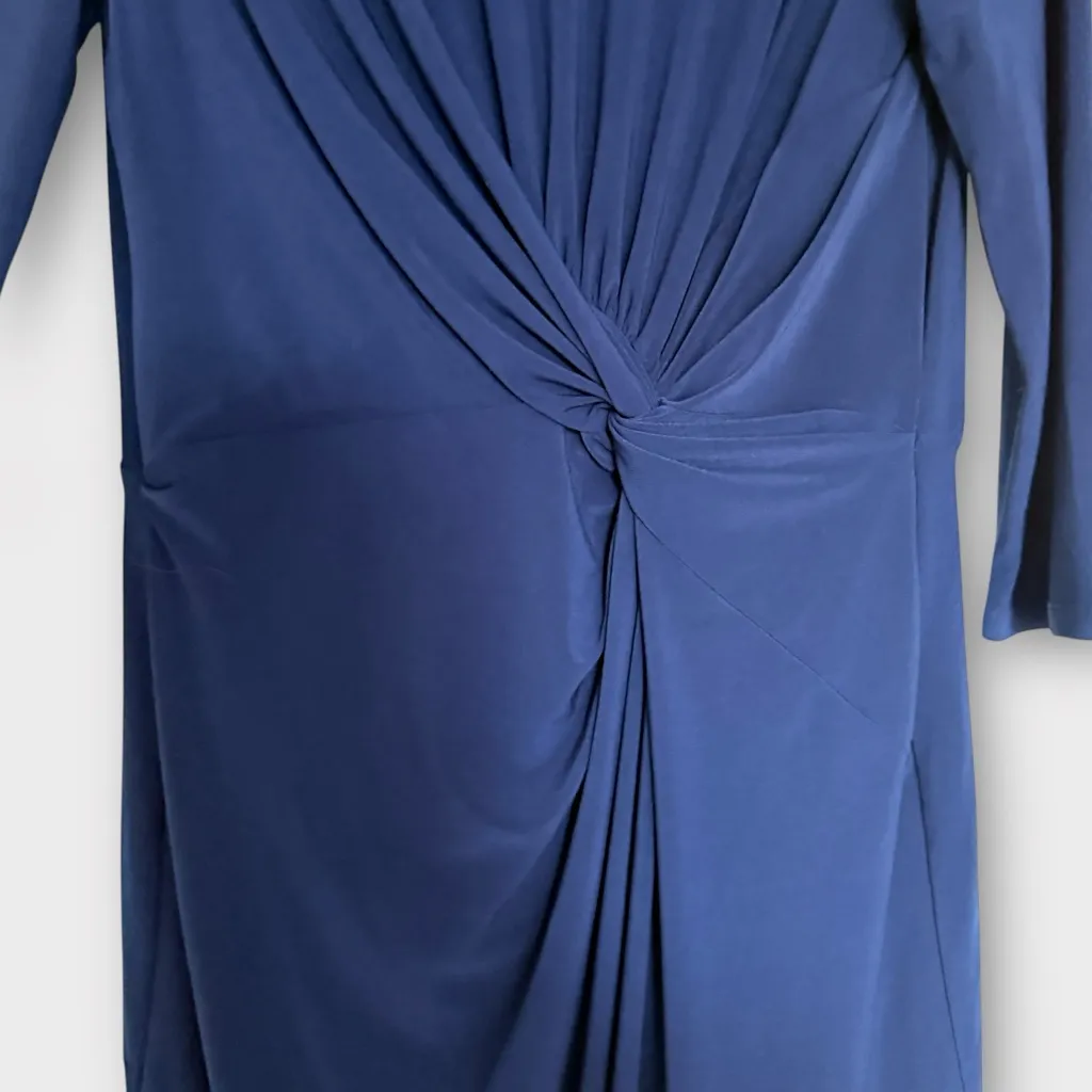 Lauren Ralph Lauren Navy Ruched Knot Front Midi Dress – Size 14 Blue - Image 3