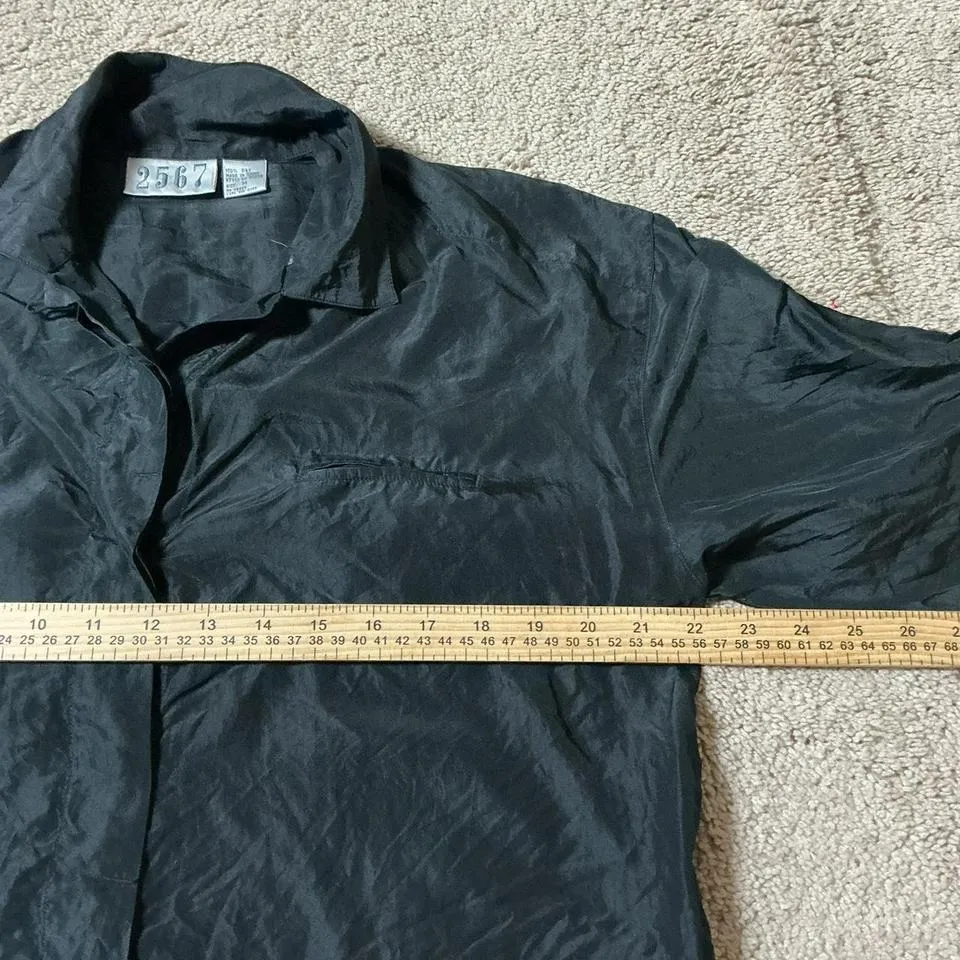 VTG 2567 Silk Short Sleeve Collared Button Up Shirt Black Women's Size M Size M - Image 4